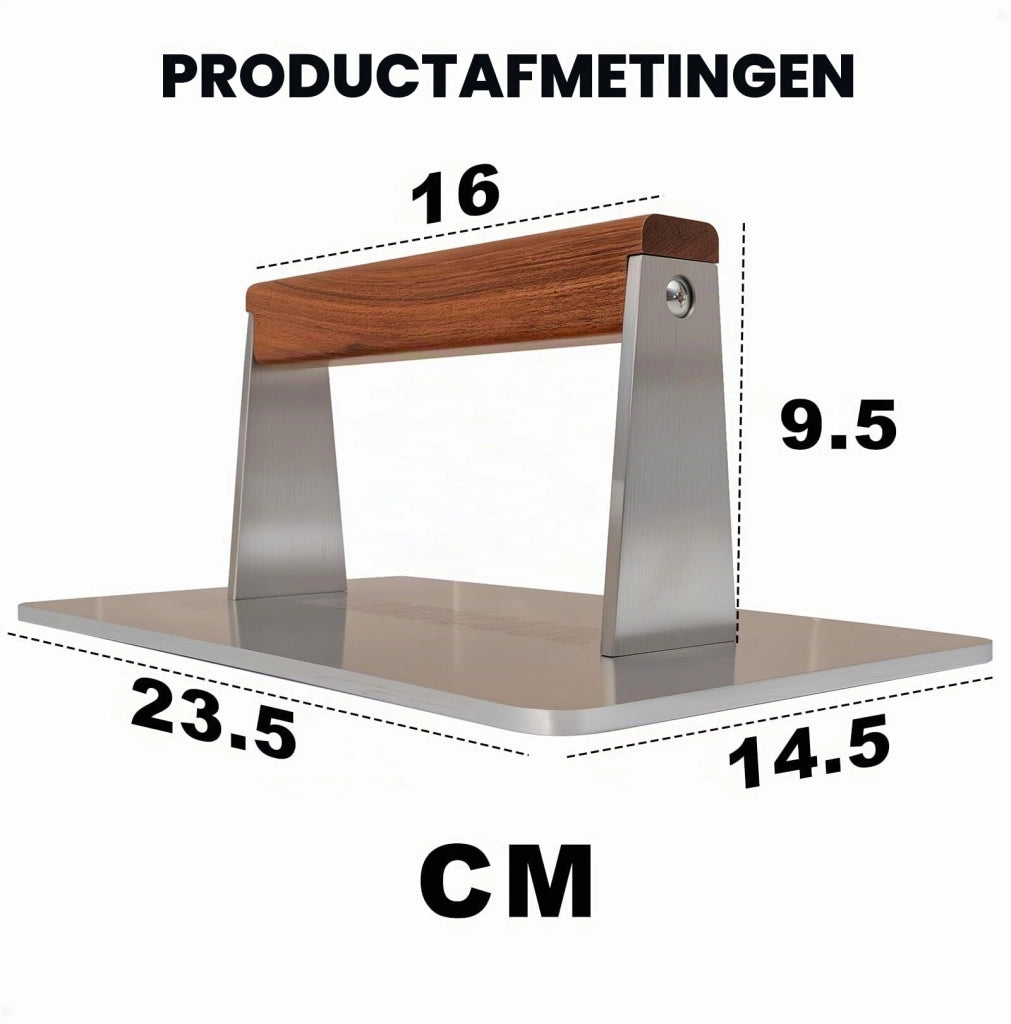 Griglia in acciaio inossidabile, dimensioni 23,5x14,5 cm, con manico in legno, peso 1,4 kg