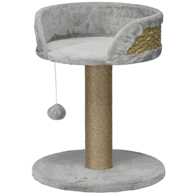 Tiragraffi per gatti con cuccia e pallina sospesa, in juta, grigio, 40 × 40 × 49 cm