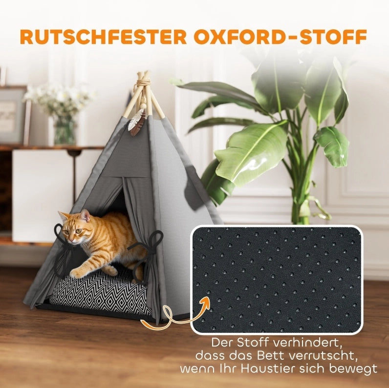 Tipi per Animali 60 x 60 x 76 cm Grigio - Cuccia Comoda per Gatti e Cani