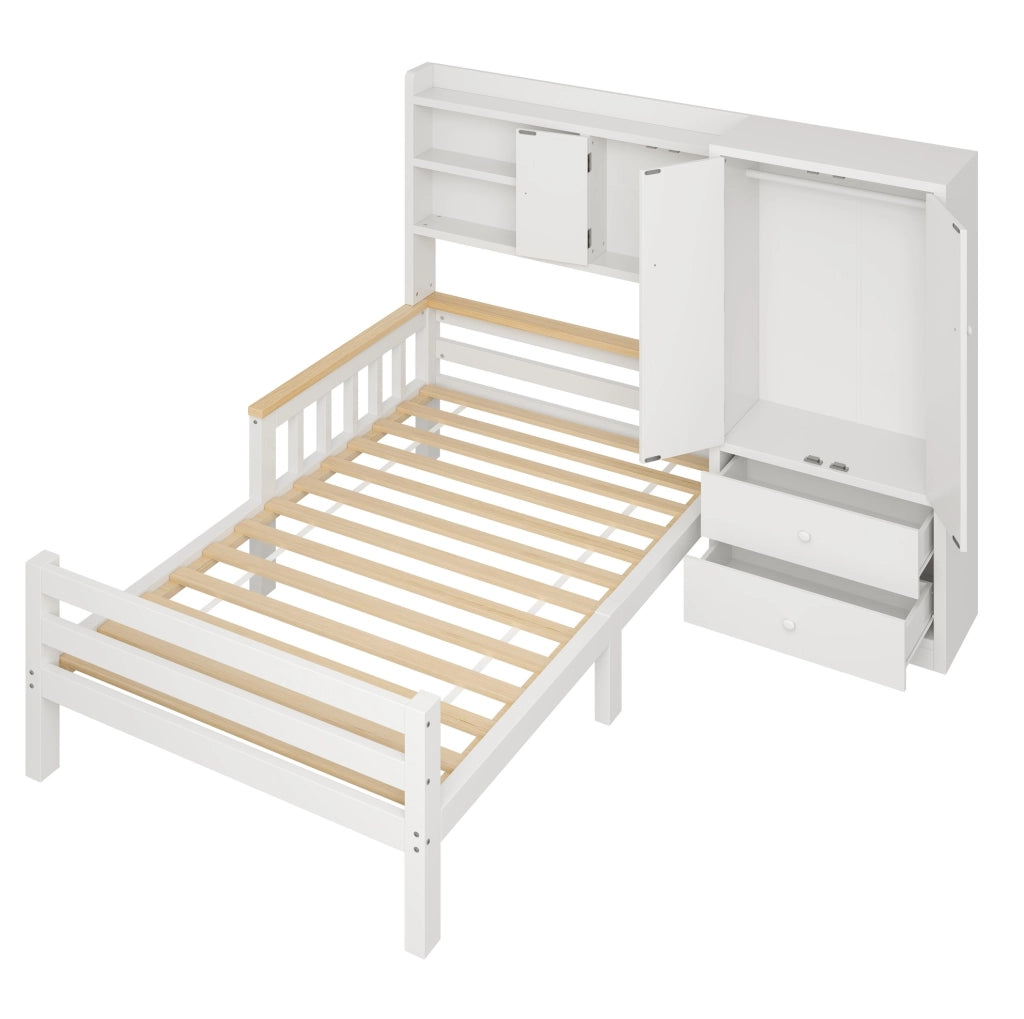 Letto multifunzione 90x200 cm con armadio e cassetti bianco
