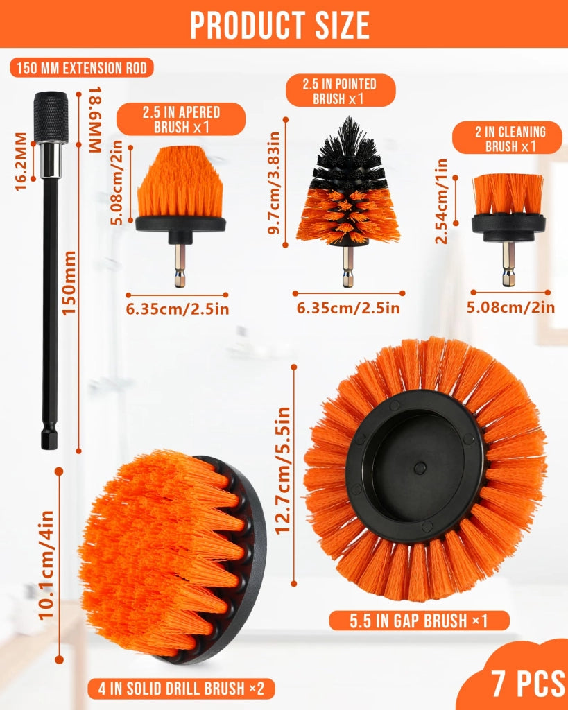 Set di spazzole per trapano, 7 pezzi, con prolunga da 15 cm, morbide e dure