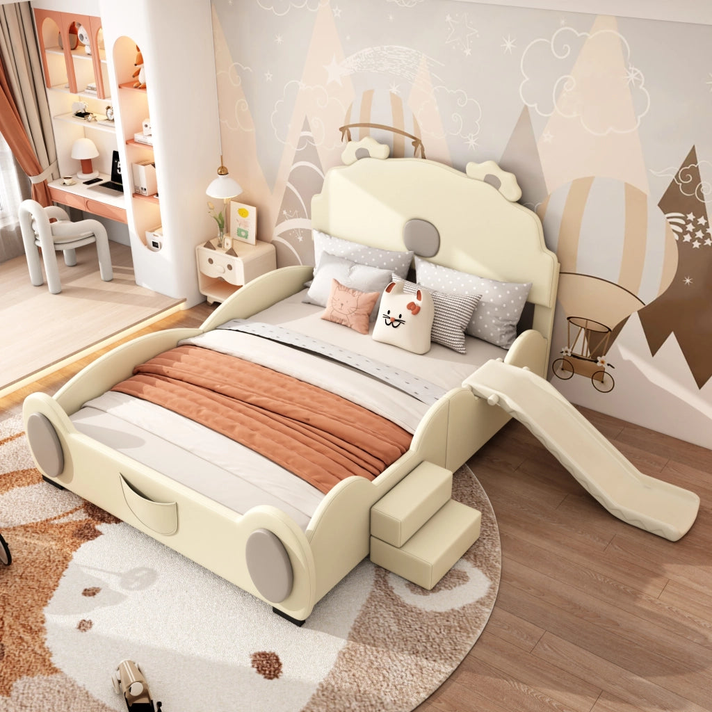Letto per bambini 140x200 cm con scivolo beige