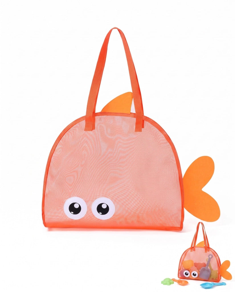 Borsa a rete per spiaggia e giochi, arancione, a forma di pesce, 1 pezzo, pieghevole
