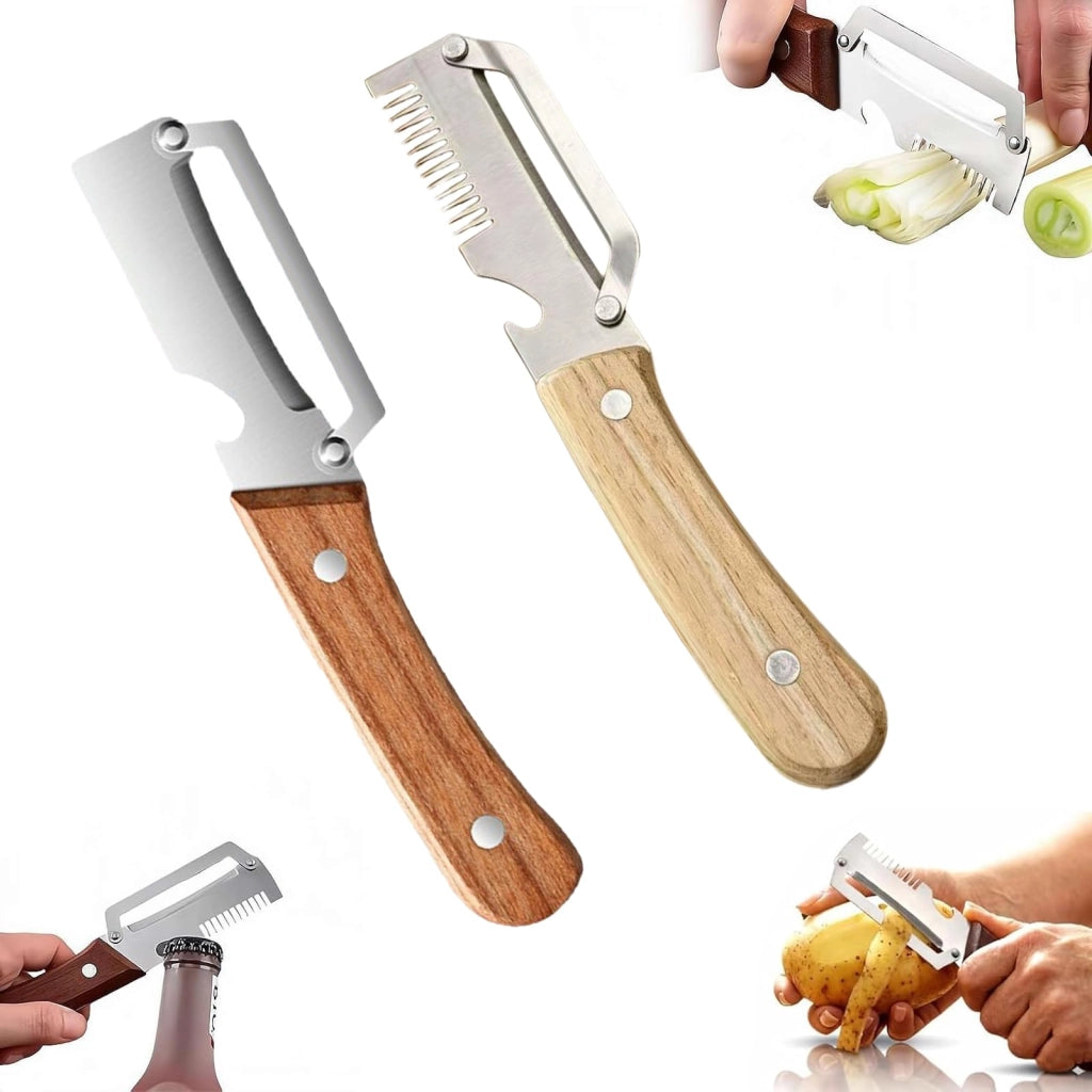 Set di 3 pelapatate in acciaio inossidabile con manico in legno e funzione julienne