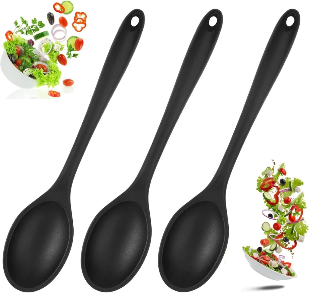 3 cucchiai da cucina in silicone, 27 cm, resistenti al calore, non graffianti