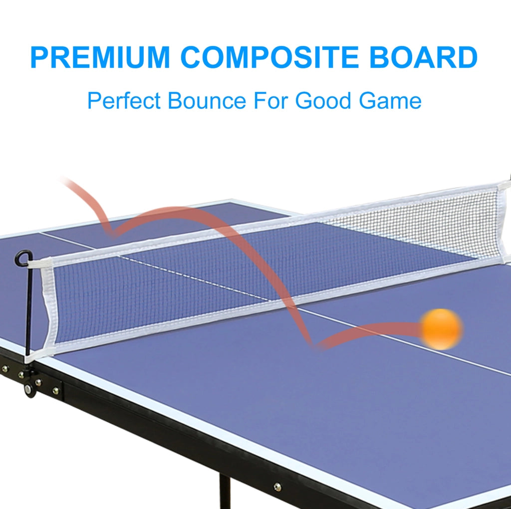 Tavolo da ping pong ULEVR pieghevole 137,17x76,2x68,58 cm con rete, 2 racchette e 3 palline, blu