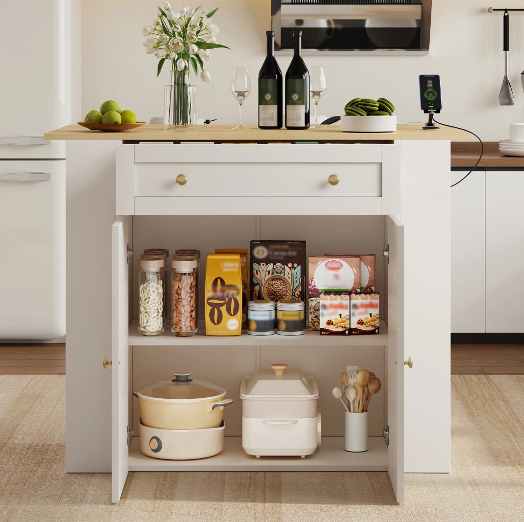 Isola da cucina 120x75x97 cm con piano pieghevole e prese USB in MDF bianco