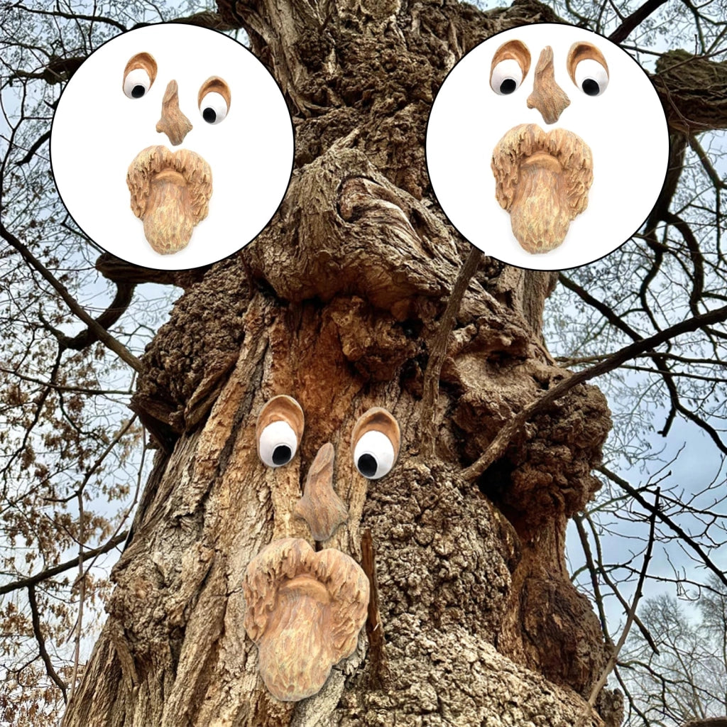 Scultura a forma di volto di albero, realizzata in resina, decorazione divertente per il giardino, confezione da 1
