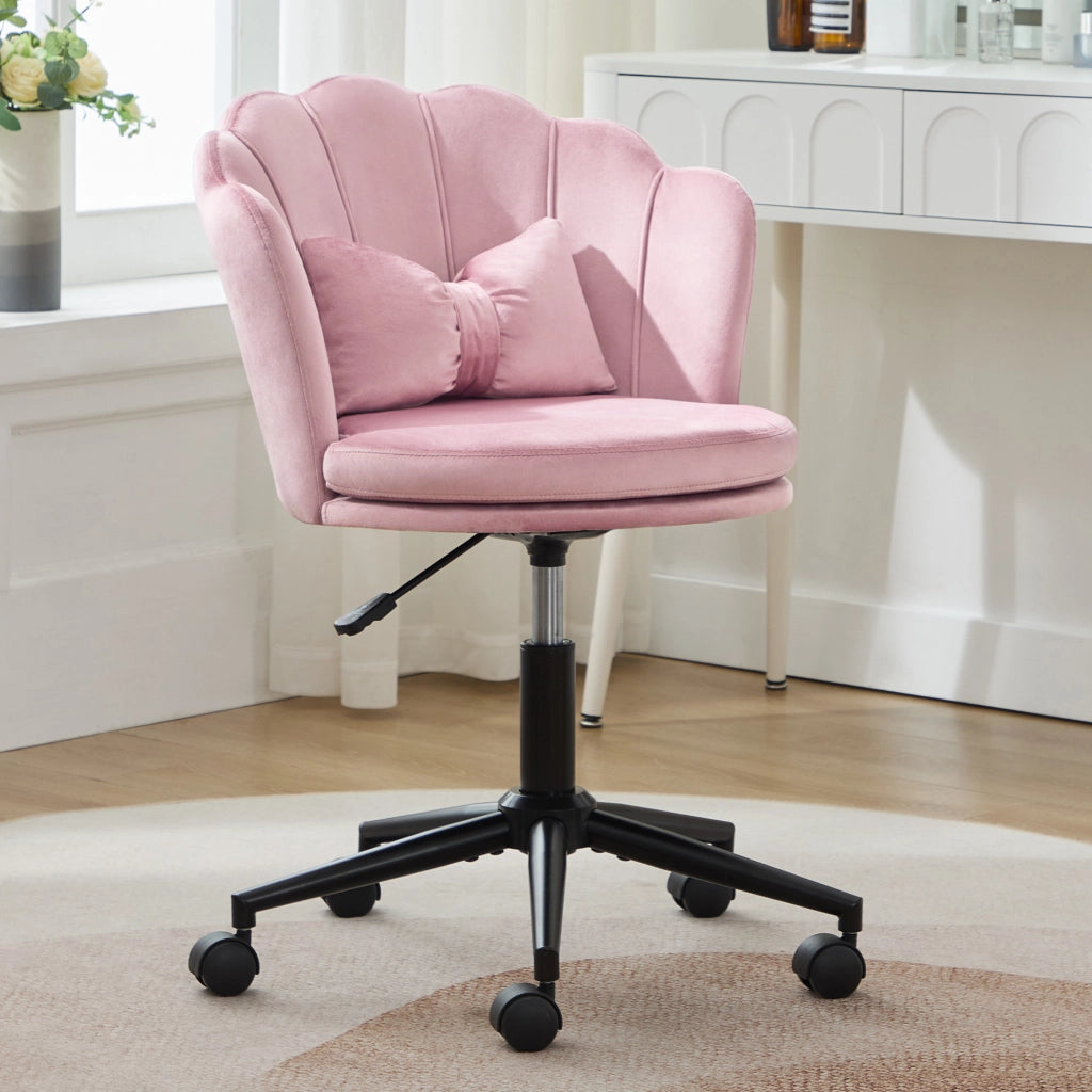 Sedia da ufficio girevole 55x62x73-83 cm; altezza regolabile; schienale a petalo; velluto rosa