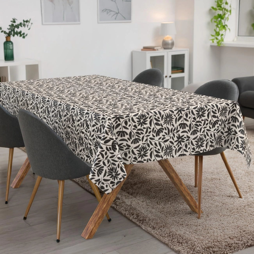 Tovaglia lavabile Gaia, 140x100 cm, in misto cotone, colore bianco e nero
