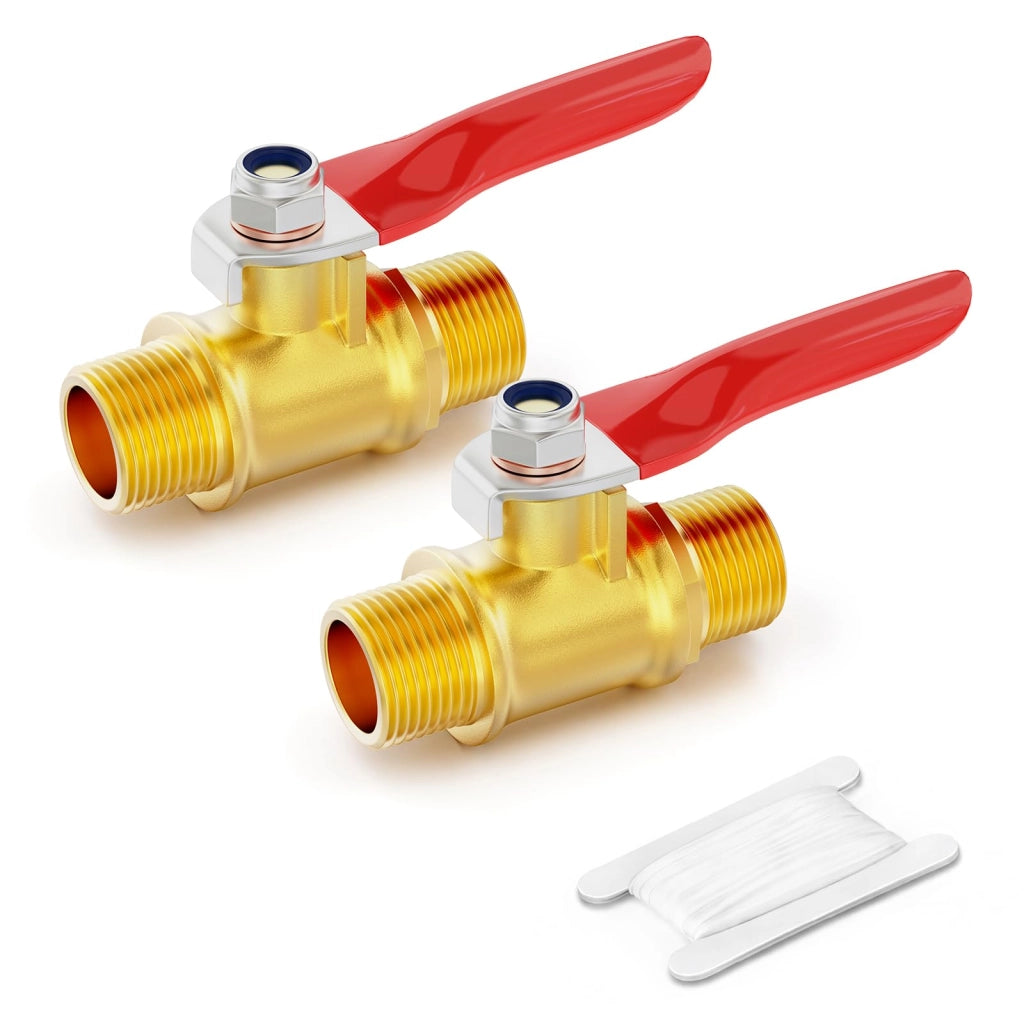 Confezione da 2 valvole a sfera da 1/2" con filettatura BSP, in ottone, con filettatura esterna