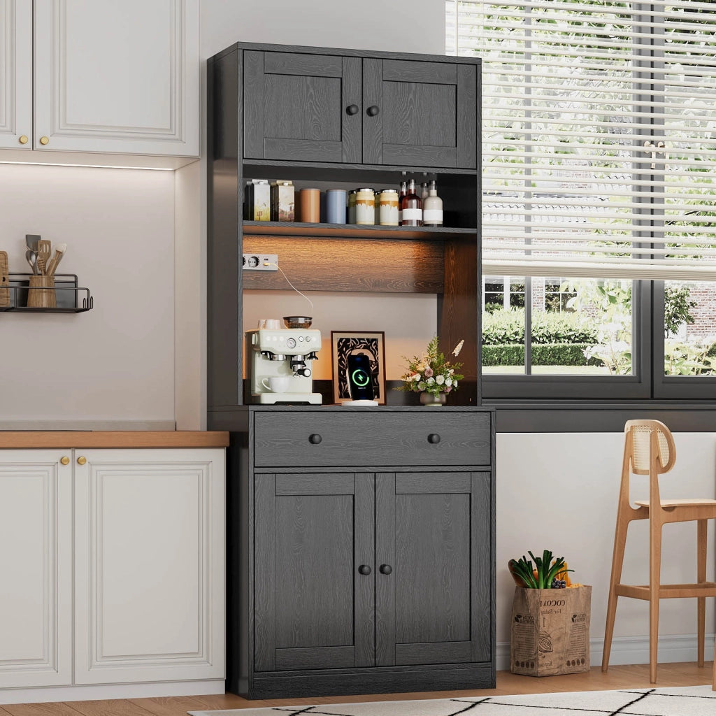 Mobile da cucina 72 × 40 × 180 cm con LED RGB prese AC e USB cassetto grande ripiani MDF nero fissaggio a parete
