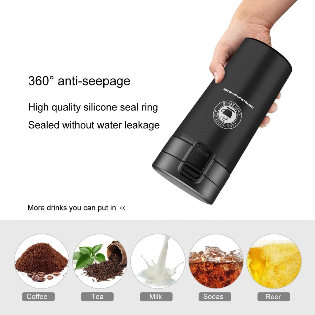 Tazza termica da 380 ml, a doppia parete, isolata sottovuoto, in acciaio inossidabile, colore nero