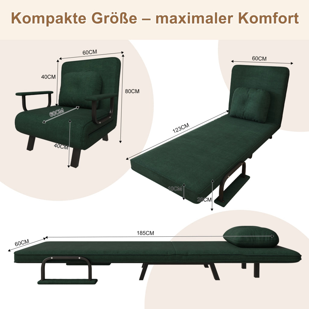 Poltrona relax reclinabile 180° in ciniglia verde 185 cm