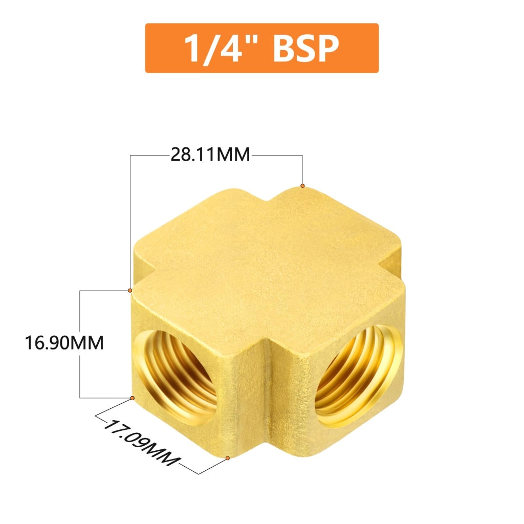 Raccordo a T in ottone, 5 pezzi, filettatura interna 1/4" BSP
