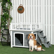 CUCCIA per cani rialzata con terrazza 121 x 77 x 78 cm in legno di abete grigio chiaro