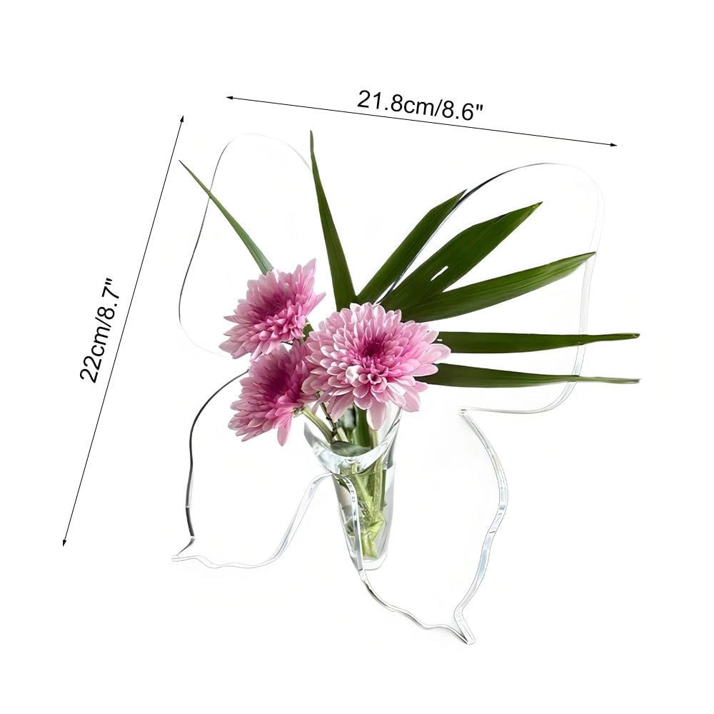 Vaso in acrilico a forma di farfalla, stile Art Déco, trasparente, dimensioni 218x220x8 mm, ideale per fiori