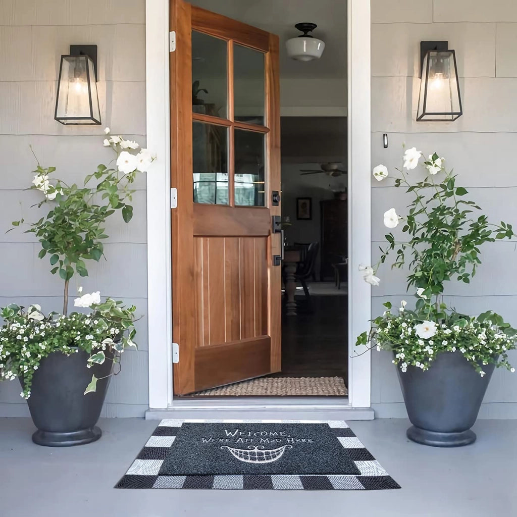 Porta asciugamani da 40x60 cm, grigio, con retro in gomma, design con faccina sorridente