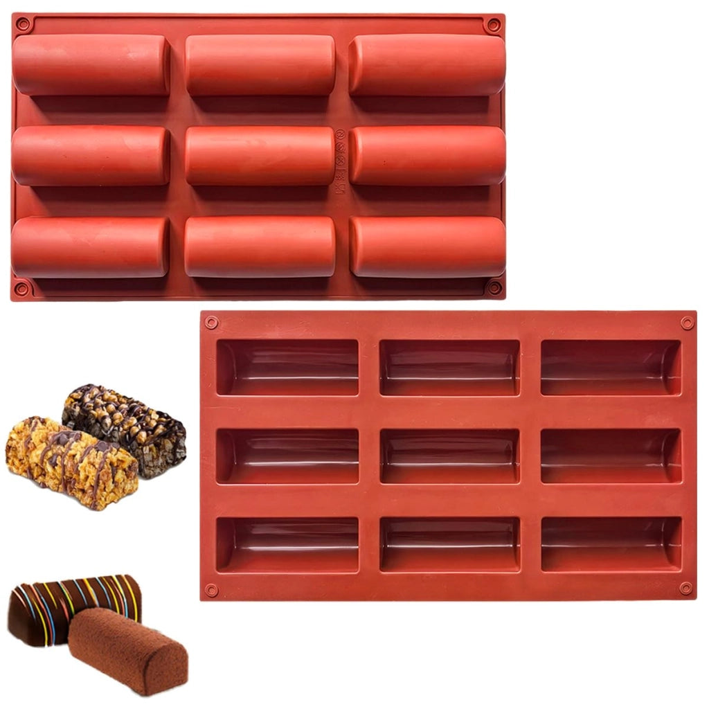 2 pezzi forma in silicone per barrette di muesli, barrette energetiche, stampo per muffin, brownie, pane di mais, cheesecake, budino – Rettangolare con estremità arrotondate, senza BPA, resistente al forno fino a 230 °C