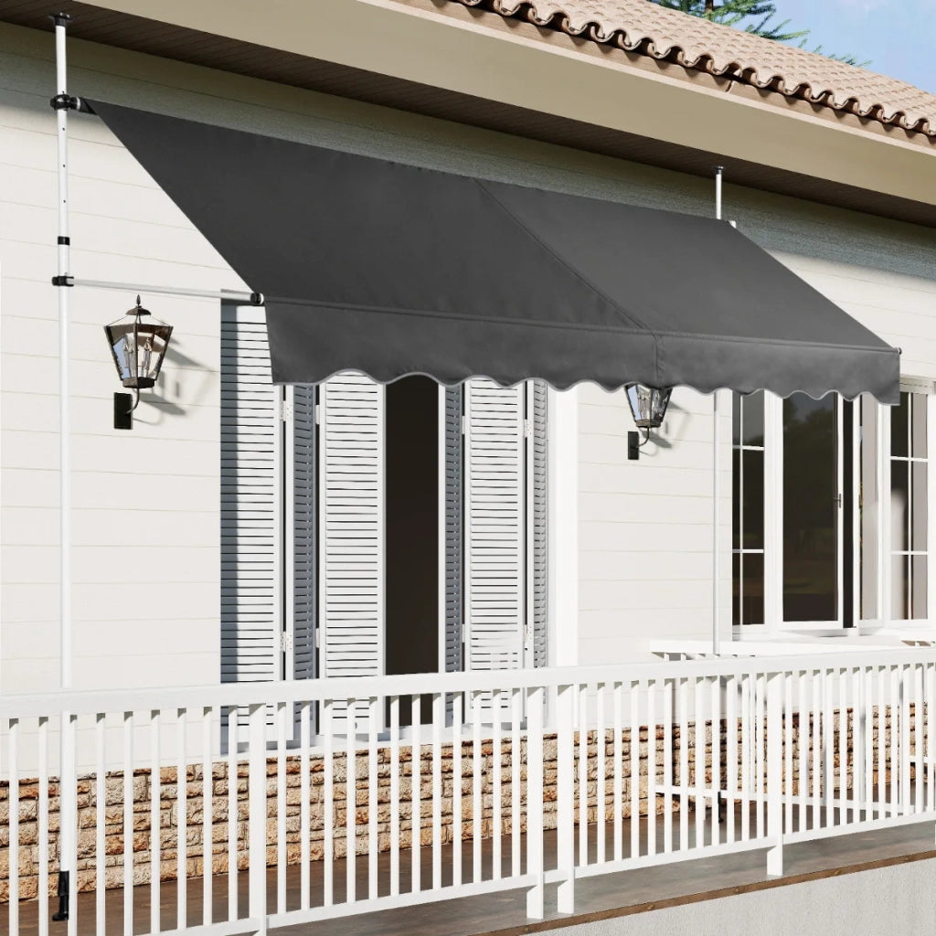 Retractable Telescopic Awning Sun Shade with Manual Crank Handle-Grey