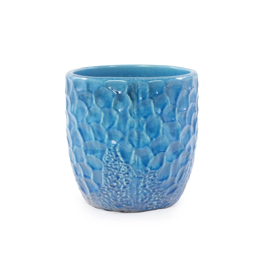Vaso in ceramica blu lucido Ø 22,5 cm con foro di drenaggio
