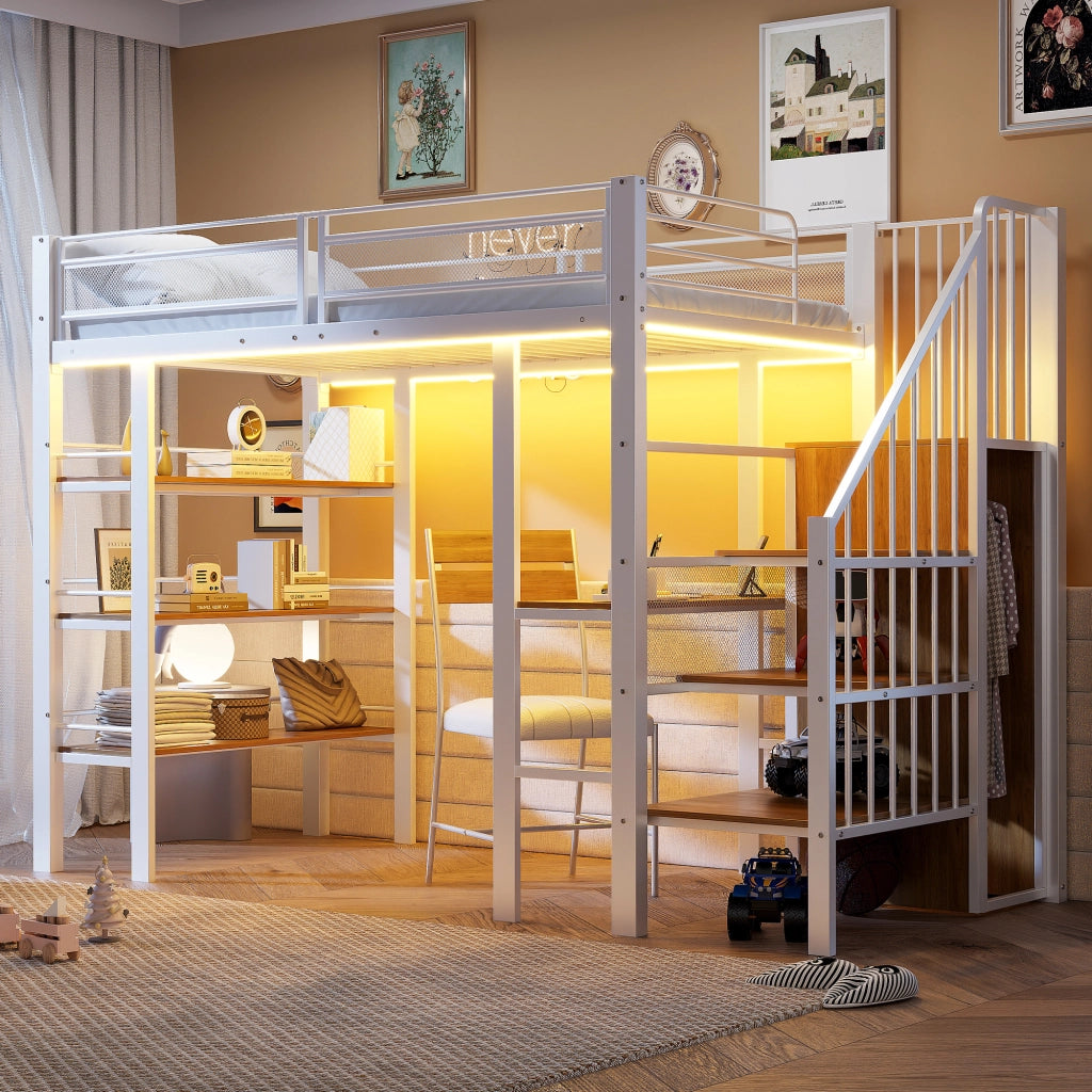 Letto a soppalco singolo 90x200 bianco con scrivania