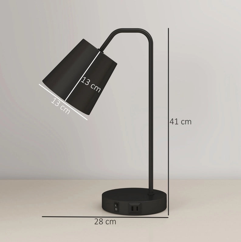 Set di 2 lampade da tavolo nere in acciaio con prese USB