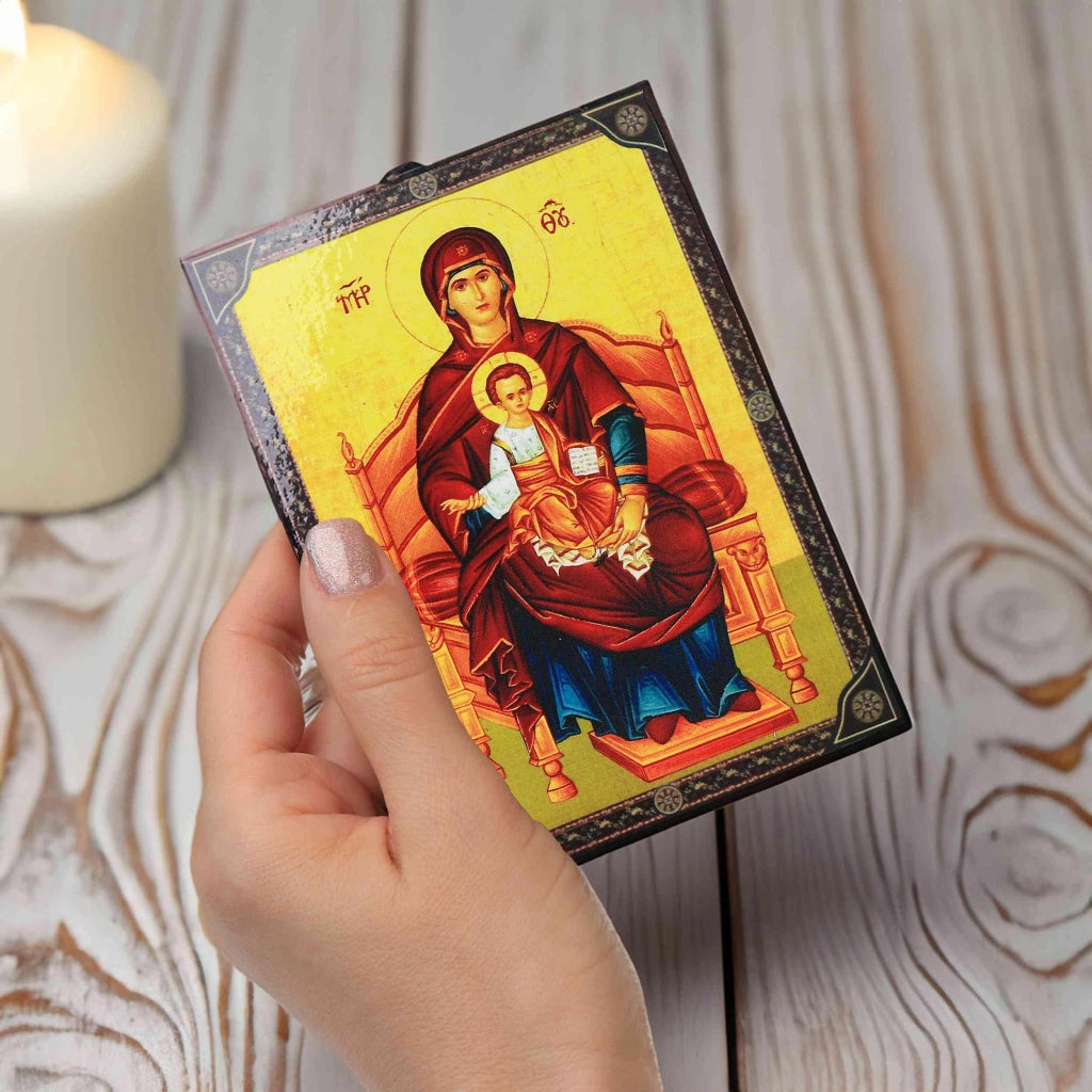Icona della Vergine Maria, "Tutti i Re di Dio", dimensioni 9,7x13,5 cm, realizzata in MDF