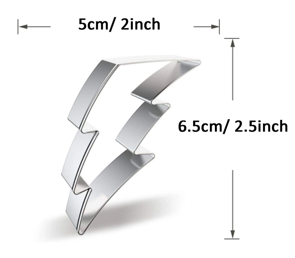 Stampino per biscotti a forma di fulmine, in acciaio inossidabile, dimensioni 7,7x6,1x1,7 cm, colore argento
