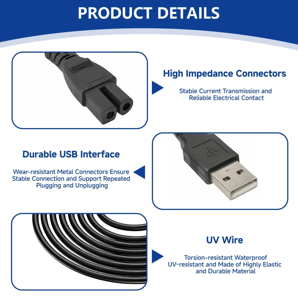 Cavo di ricarica USB da 5V per aspirapolvere per piscine, lunghezza 150 cm, ricambio