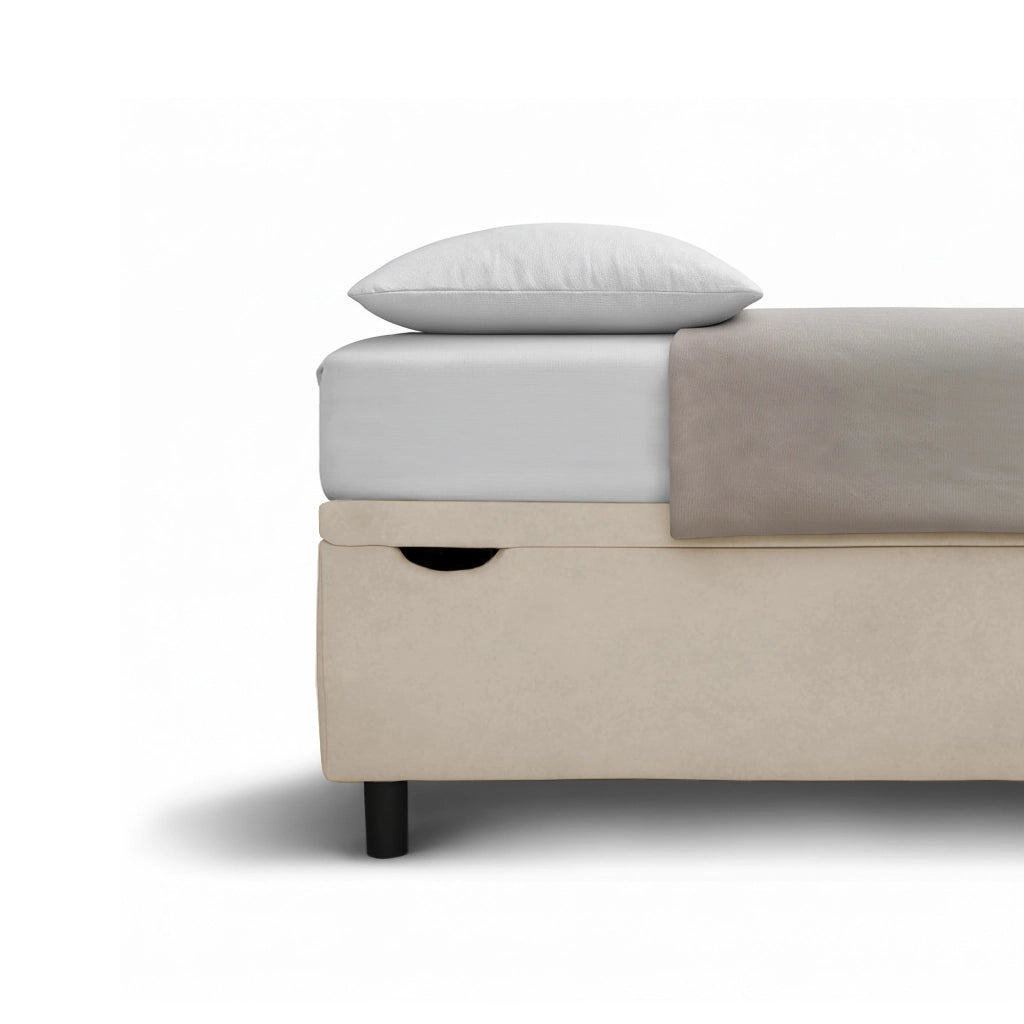 Letto Singolo Contenitore Imbottito 80x190 cm Microfibra Sabbia BoxMax Testata Vertical