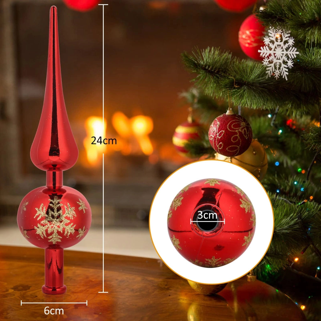 Punta a stella per albero di Natale, colore rosso, materiale plastico, confezione singola, 23,7 cm