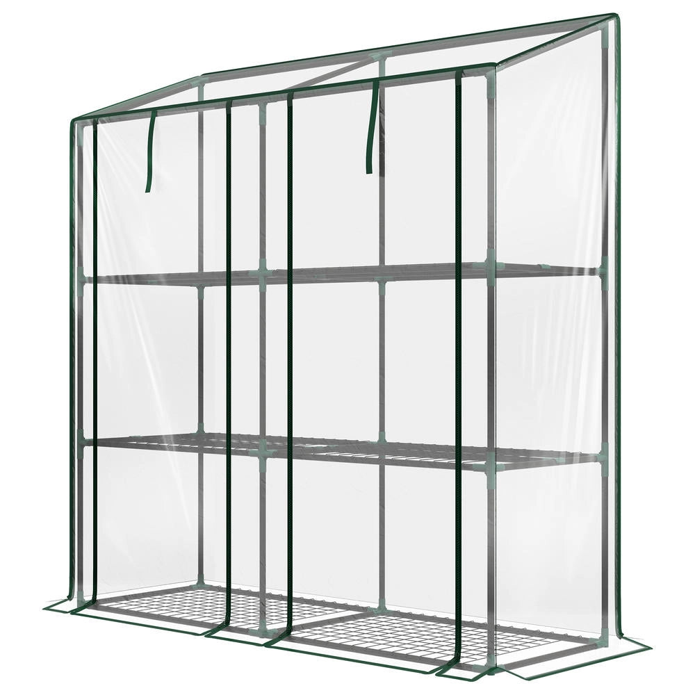 Serra da Giardino per Piante e Pomodori con Scaffale a 3 Ripiani e Doppia Porta, Telo in PE Trasparente, 143 x 46 x 151 cm
