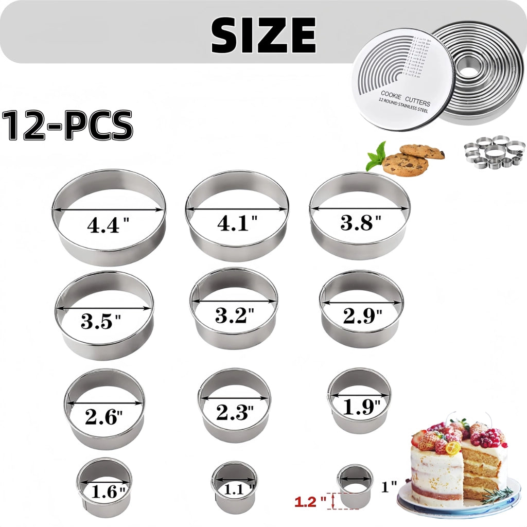12 formine rotonde in acciaio inossidabile – per biscotti e donut