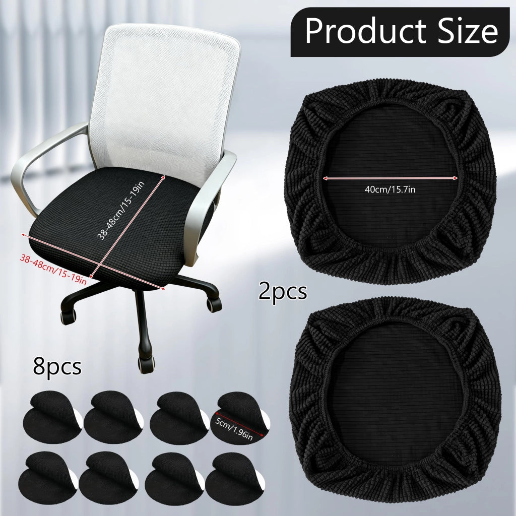 Set di 2 coprisedie da ufficio elasticizzati, neri, antiscivolo, con chiusura a strappo