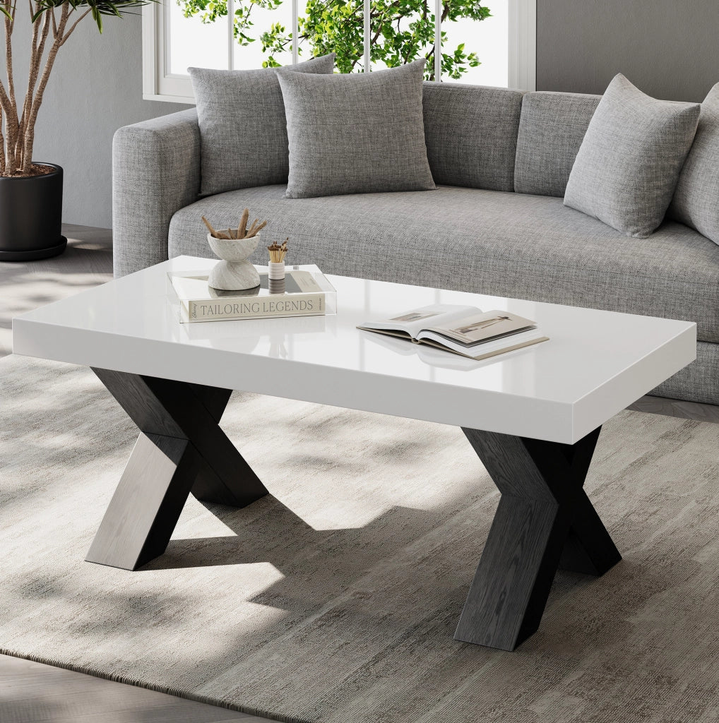 Tavolino da caffè rettangolare 100x50x40 cm in MDF bianco e nero