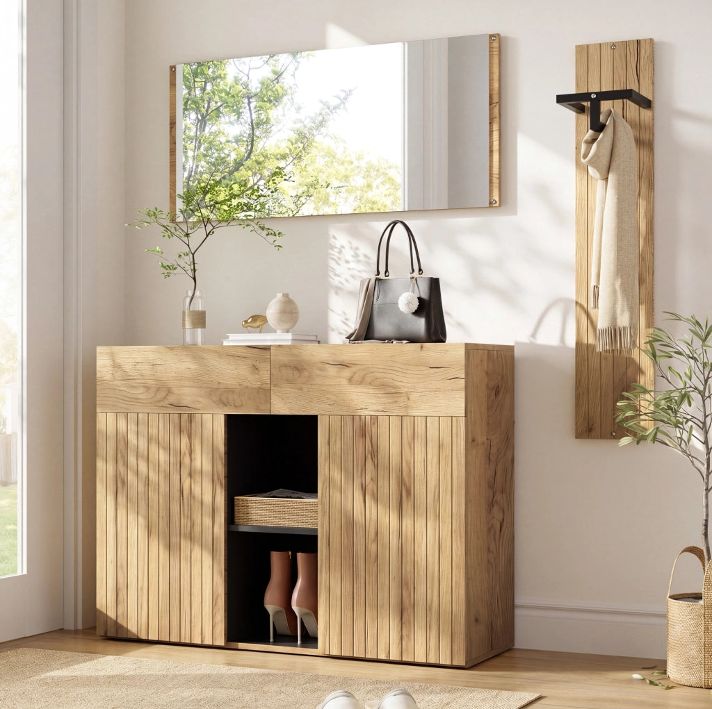 Set guardaroba ingresso con specchio e scarpiera 125x35x178 cm