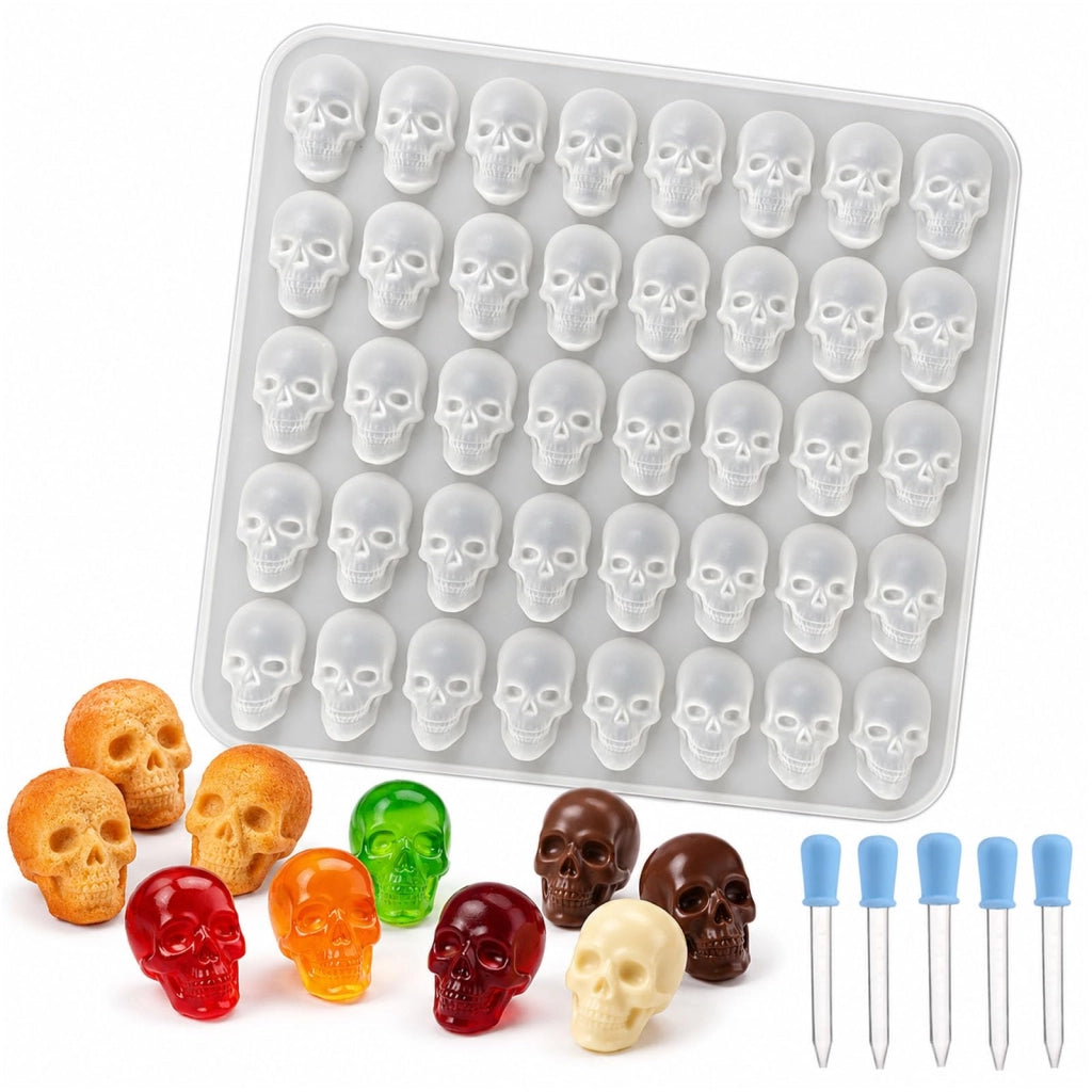 Mini stampo in silicone a forma di teschio, con 40 cavità, e 5 pipette
