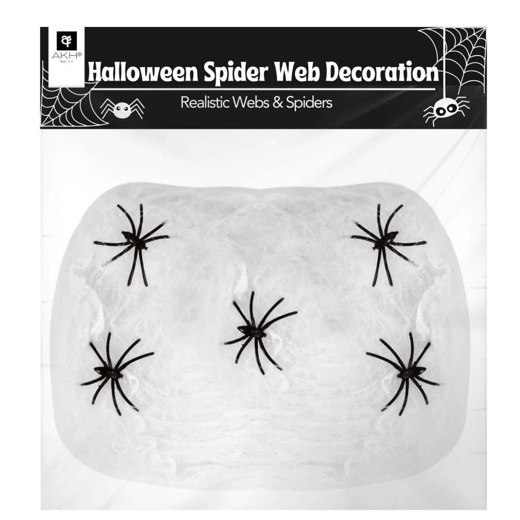 Rete di ragno elastica per Halloween, 40 grammi, inclusa di 5 ragni, colore bianco