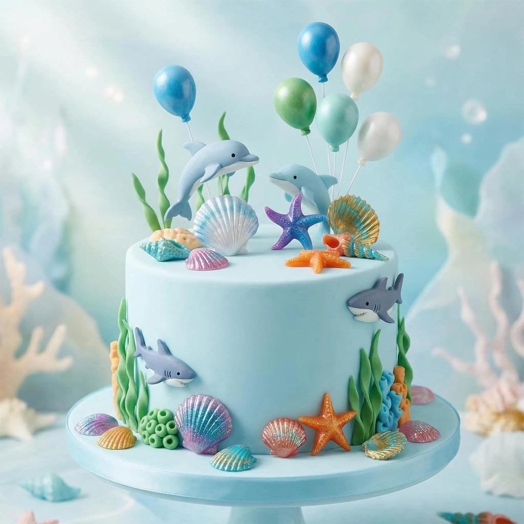 Set da 2 stampi in silicone 3D a forma di animali marini, per decorare torte