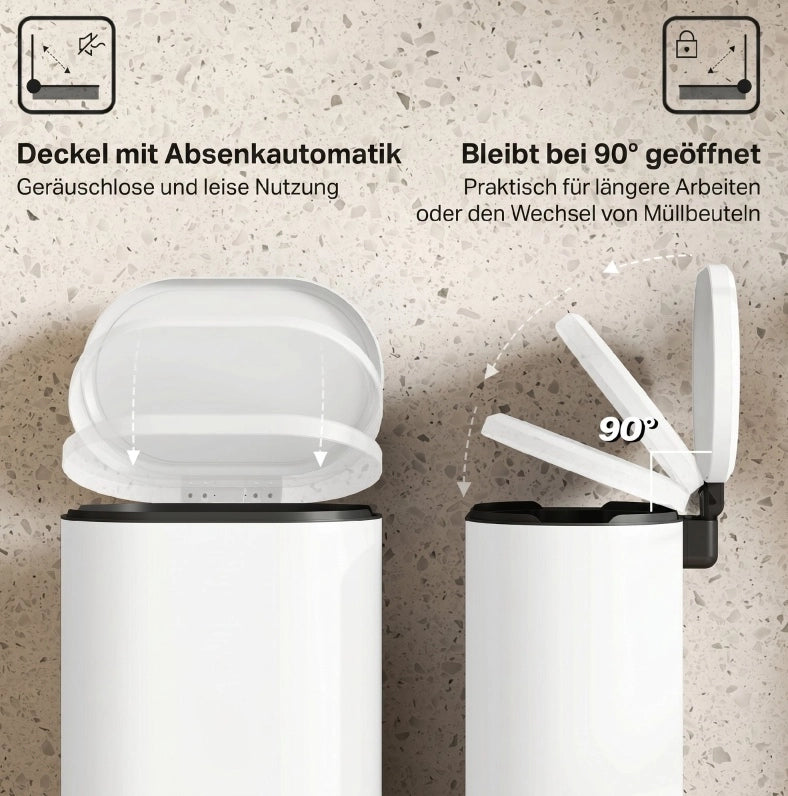 Pattumiera a pedale da 30 l in metallo bianco crema con chiusura ammortizzata