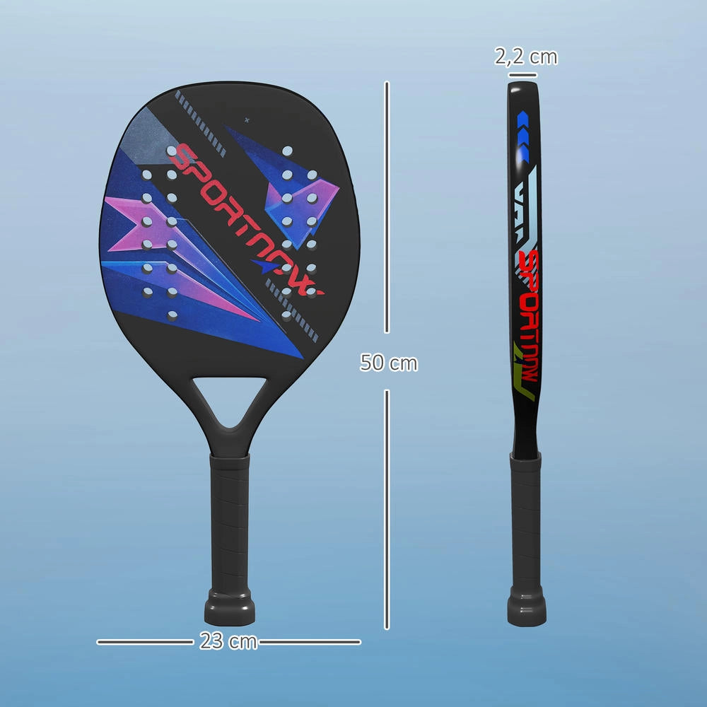Set racchetta da beach tennis in fibra di carbonio nero con impugnatura antiscivolo e borsa a tracolla, leggero e resistente