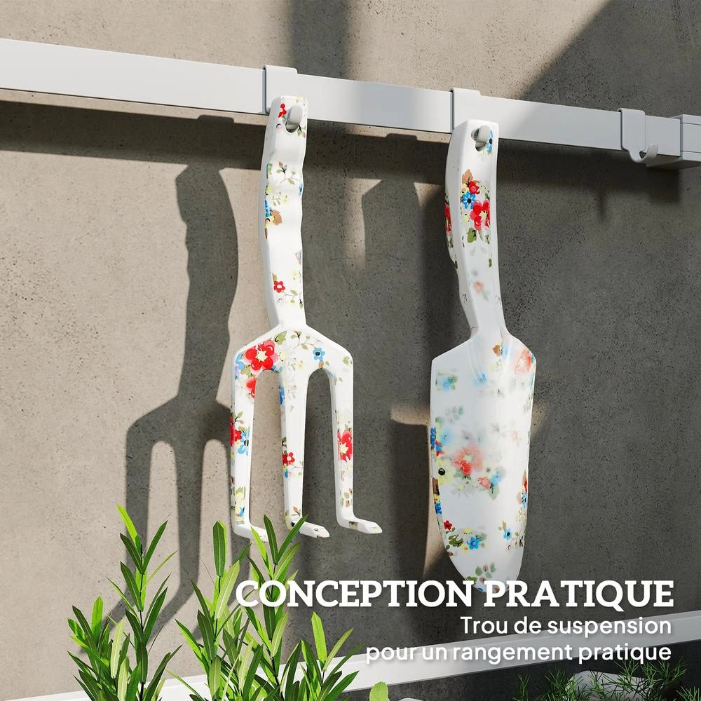 Set attrezzi da giardino 3 pezzi in alluminio decorato cesoia paletta rastrello leggero e resistente