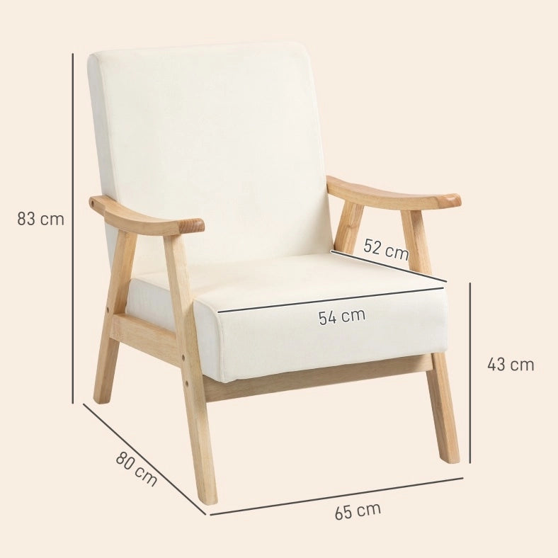 Fauteuil relax 65x80x83 cm en polyester crème blanc avec accoudoirs, montage requis
