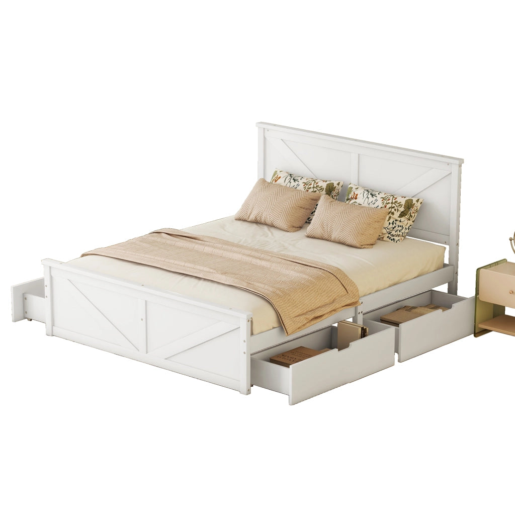 Letto matrimoniale 160x200 bianco con quattro cassetti