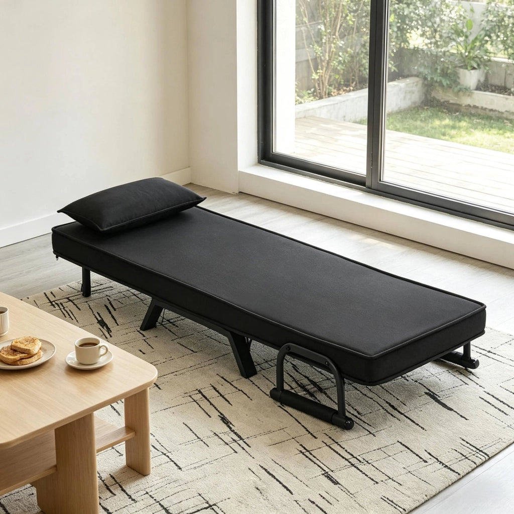Poltrona convertibile 65x78x75 cm nera 3 in 1 per spazi ridotti, senza materasso