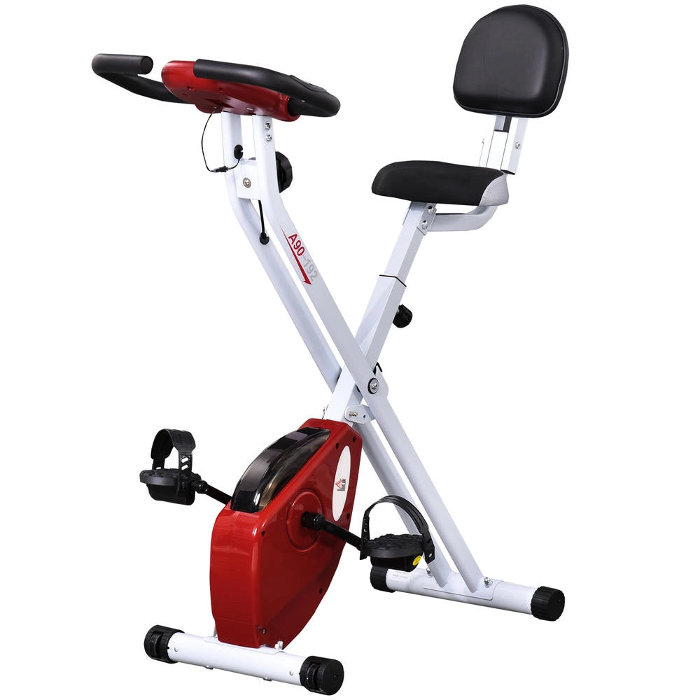 Cyclette Pieghevole da Camera Magnetica a 8 Livelli con Display LCD Regolabile in Acciaio Rosso e Bianco