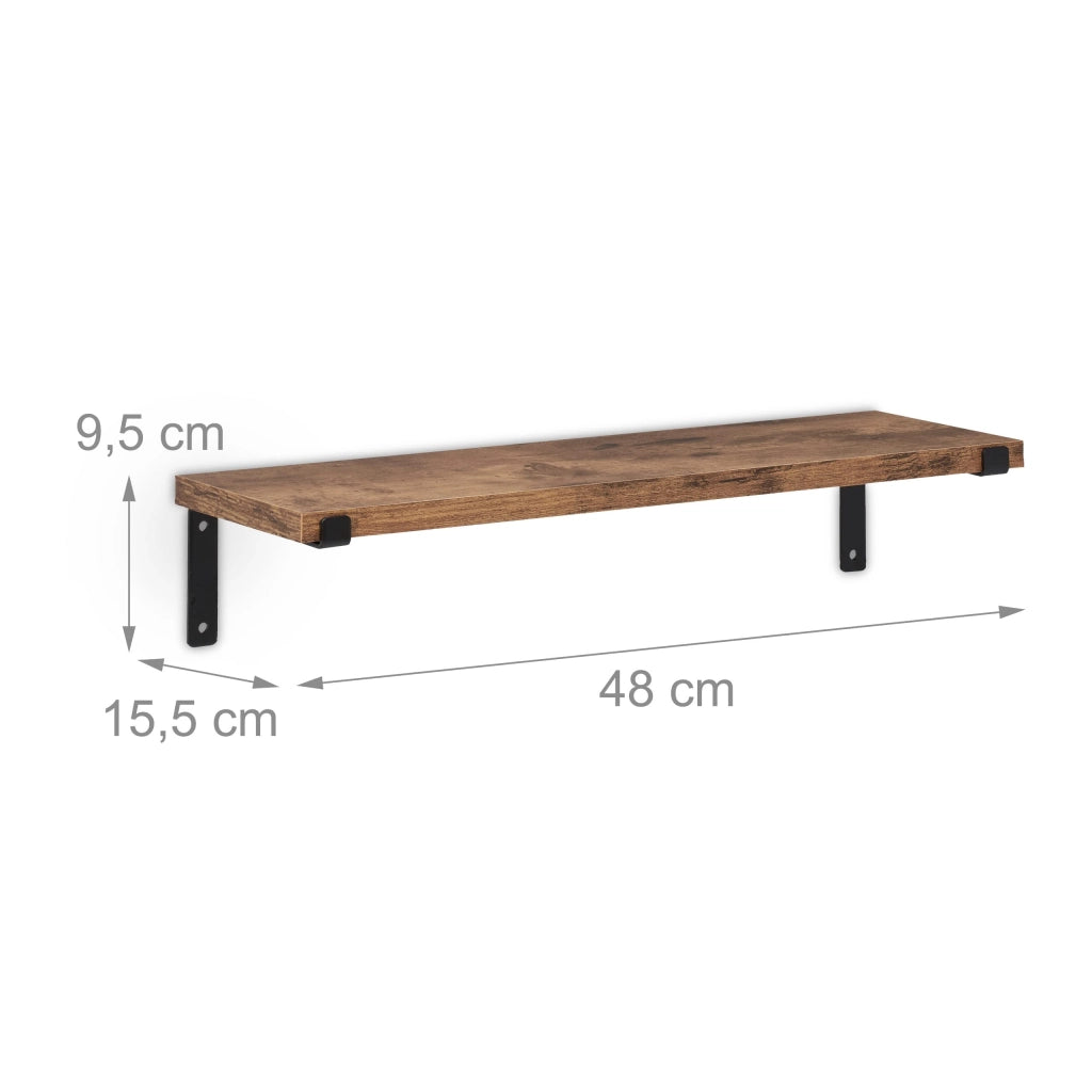 Set di 2 mensole a muro, stile industriale, 48x15,5 cm, marrone/nero