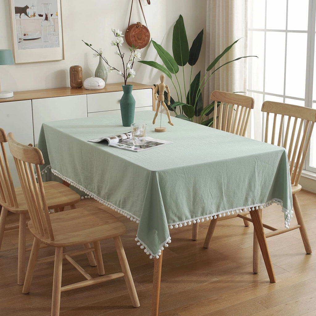 Tovagliette con bordo a pompon, colore verde, 60 x 60 cm