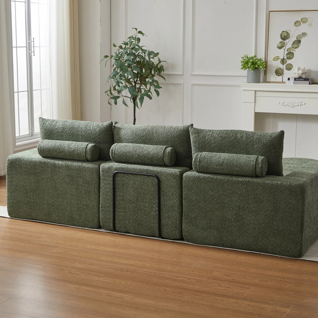 Divano modulare in ciniglia verde con chaise longue reversibile